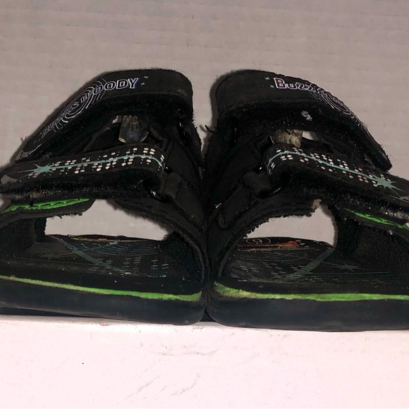 Disney Toy Story Child Sandal Shoes Velcro Black  Green Buzz & Woody Sz 6 - Picture 4 of 6